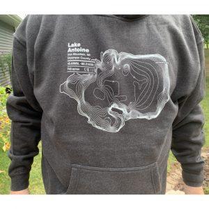 Lake Antoine Map Gray Hooded Sweatshirt