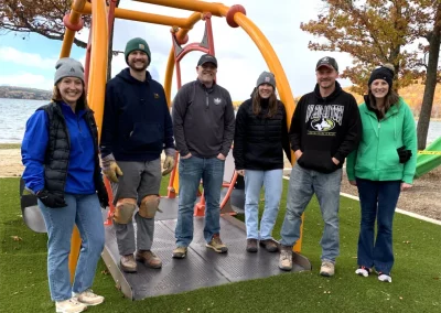 Group standing on play equipment