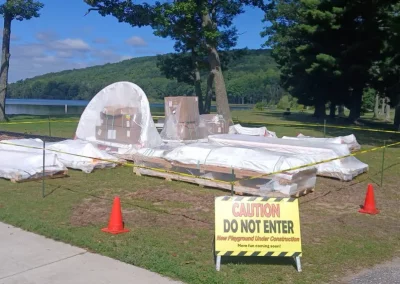 Piles of equipment pieces ready to be assembled